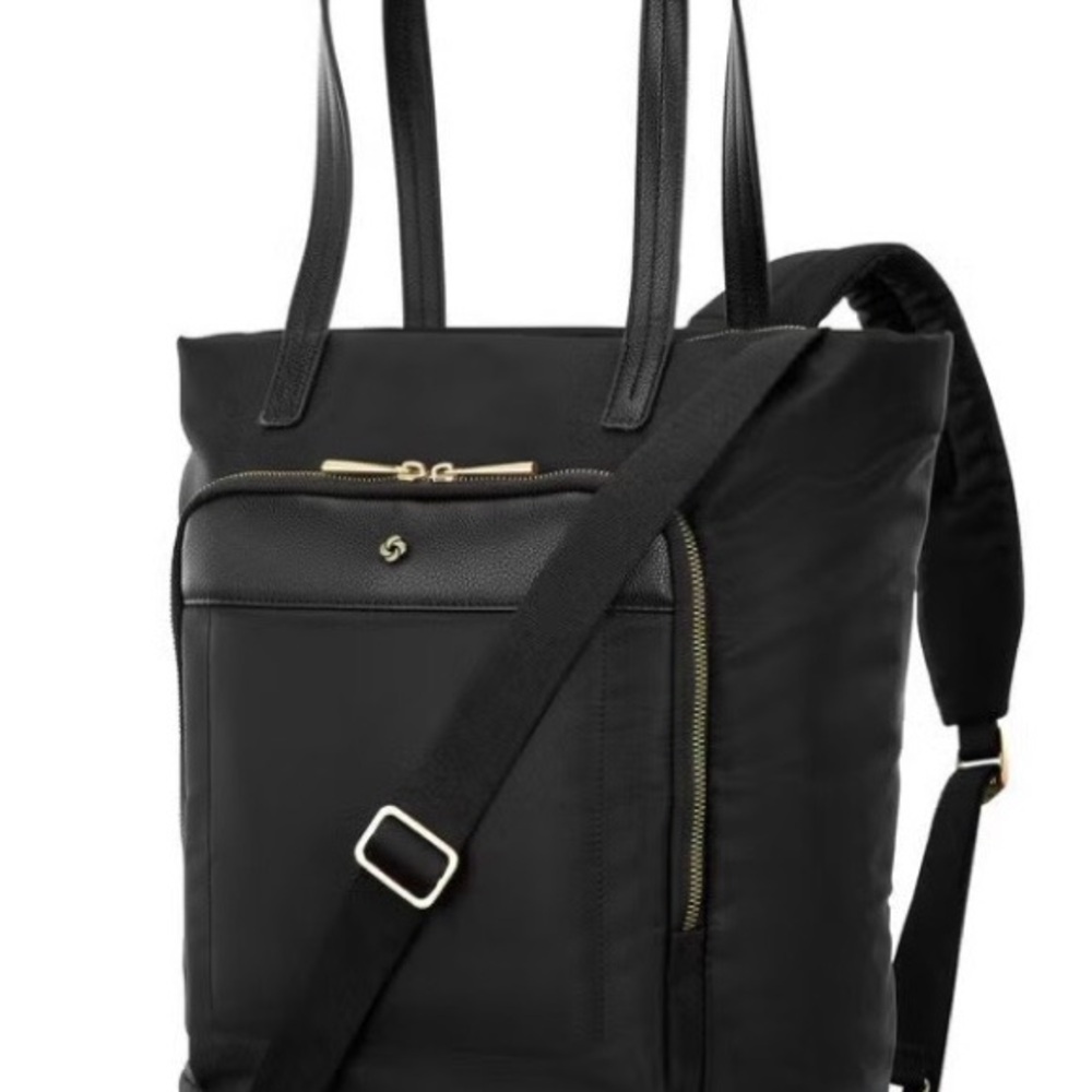 Black Tote Backpack with Gold Accents